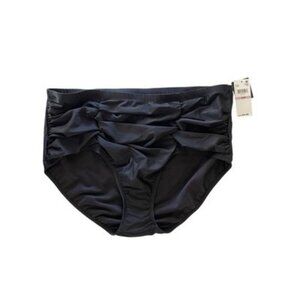 ISLAND ESCAPE Black High Waist Tummy Control Ruched Swim Bottoms Plus Size 22W